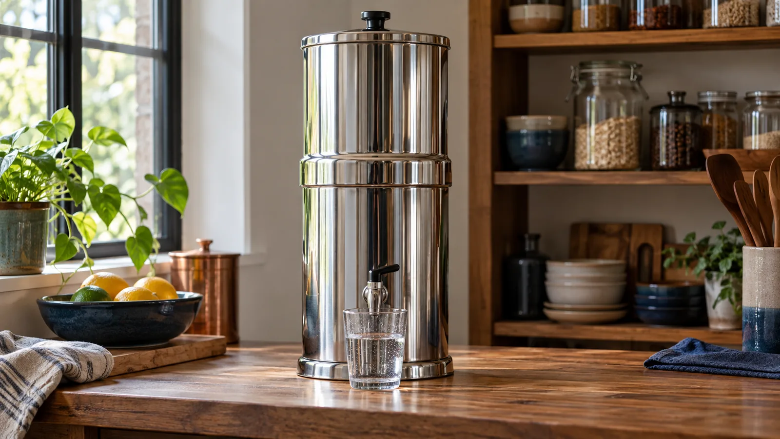 Berkey review: representative filter type shown in a home kitchen