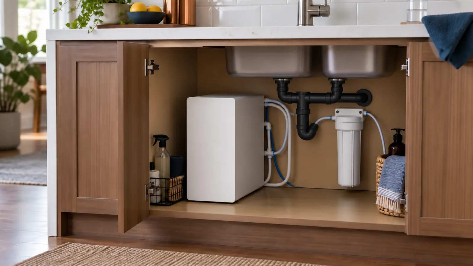 Waterdrop review: representative filter type shown in a home kitchen
